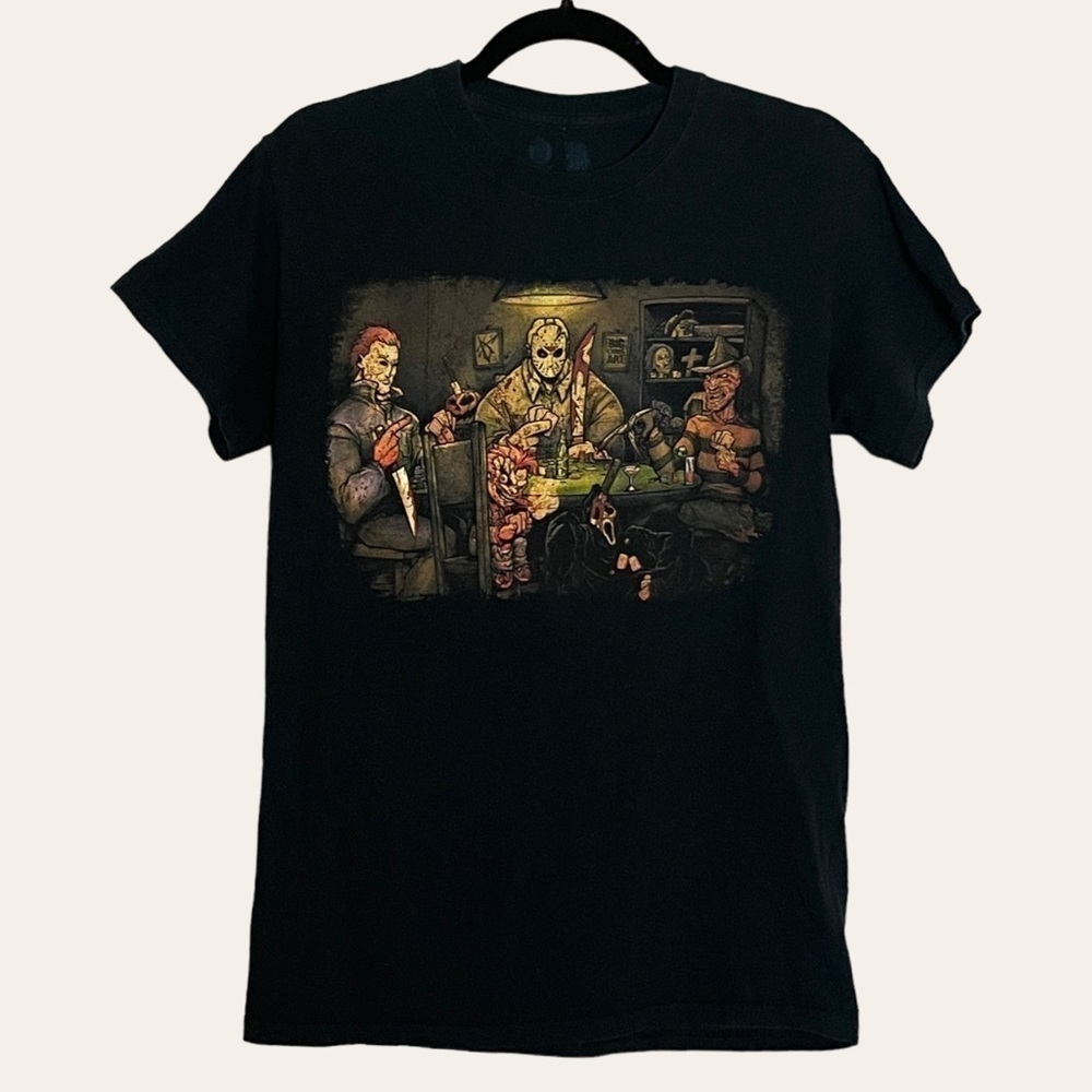🌺 Get Down Art Halloween Slashers Playing Poker Graphic Tee Size S